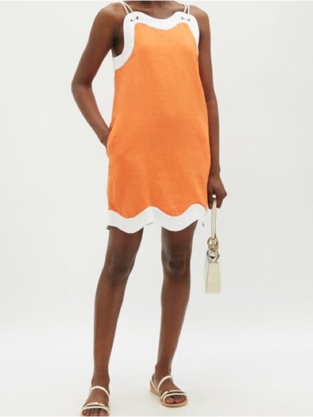 STAUD Renata Scalloped Linen Mini Dress